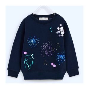 Zara Girls Navy Blue Sequin Glitter Confetti Crewneck Sweater Size 10